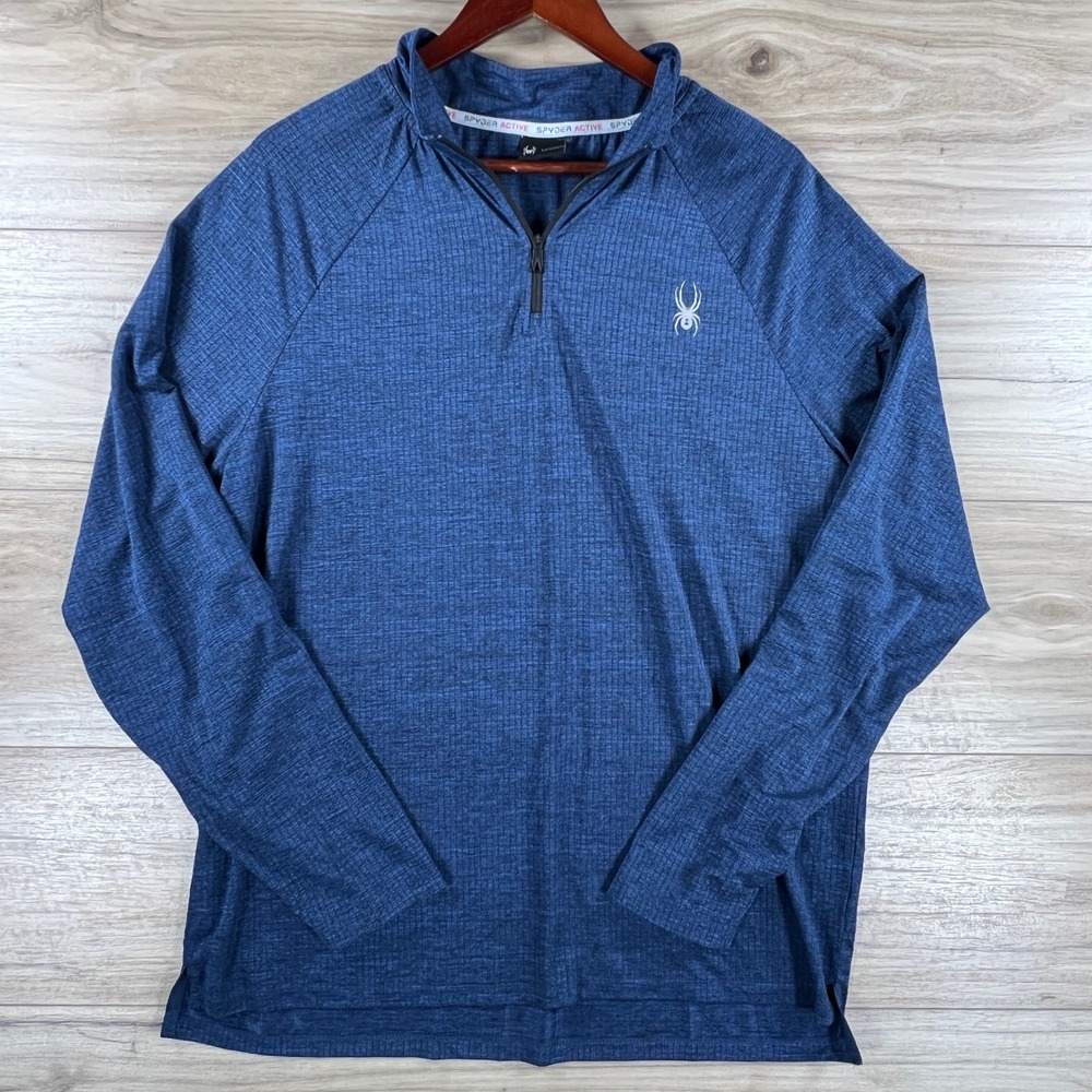 Spyder Active Mens XL Blue Grid Quarter Zip Pullover Long Sleeve Shirt SPM840U